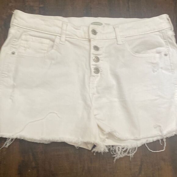 Old Navy -White Buttonfly Denim Shorts Size 12 - Picture 1 of 4